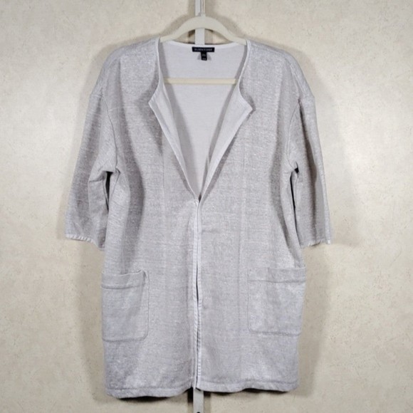 10506 Eileen Fisher tan linen blend cardigan M - Picture 1 of 12